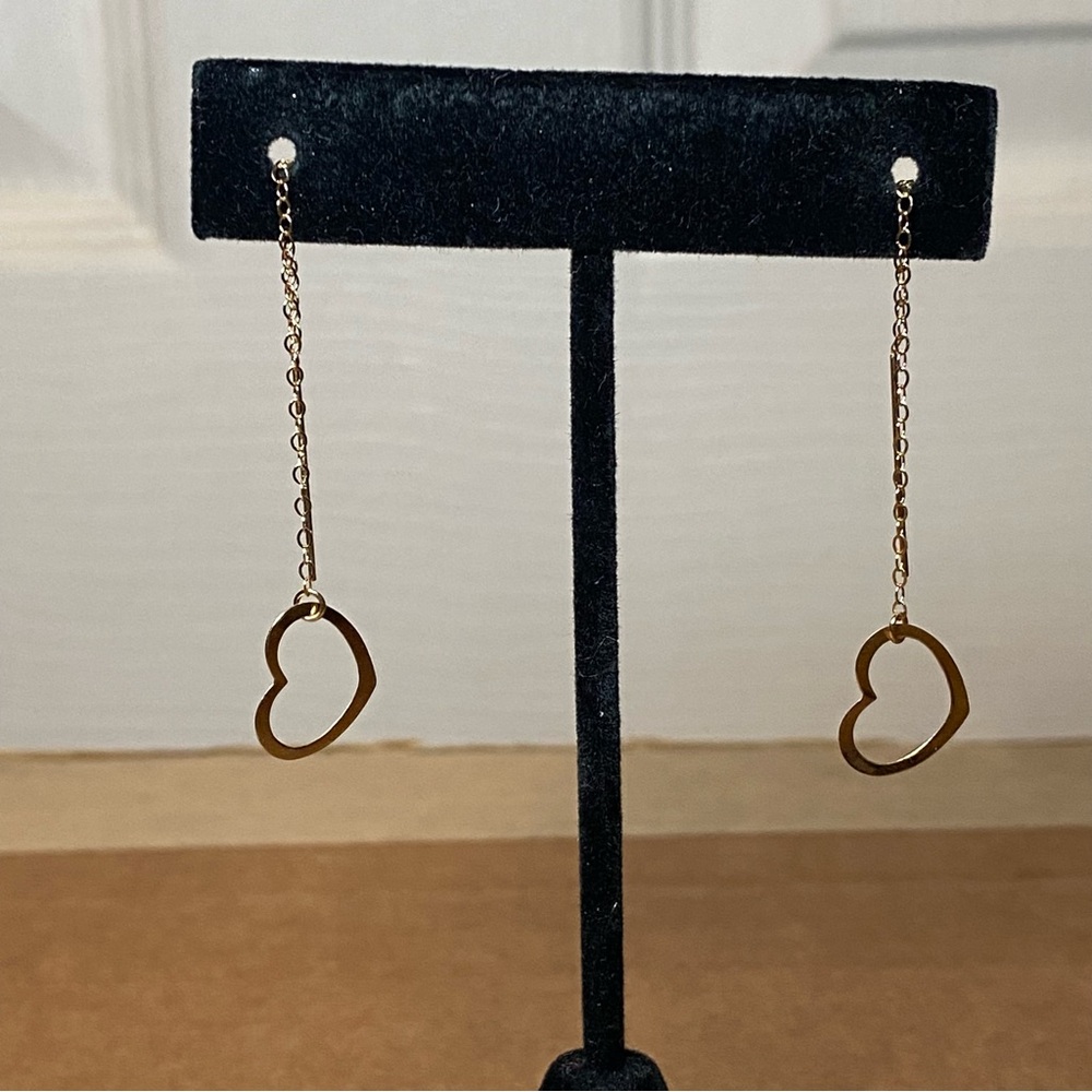 14K Yellow Gold Heart Dangle Earrings